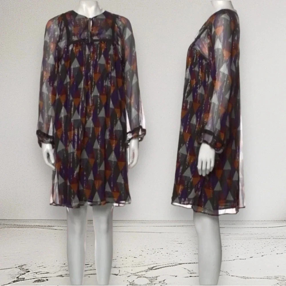 WARM Silk Multicolor Metallic thread Knee length Dress Size S